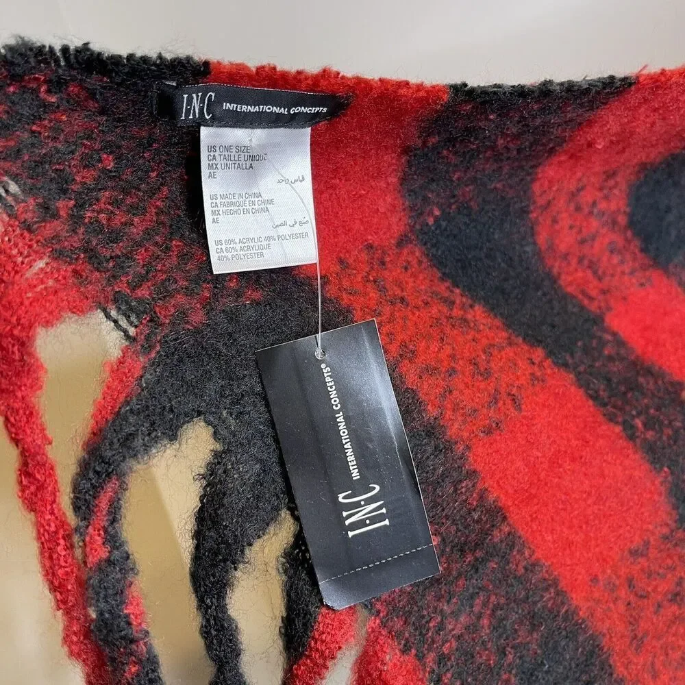 NEW INC International Concepts Buffalo Check Blanket Scarf OS One Size Plaid Red